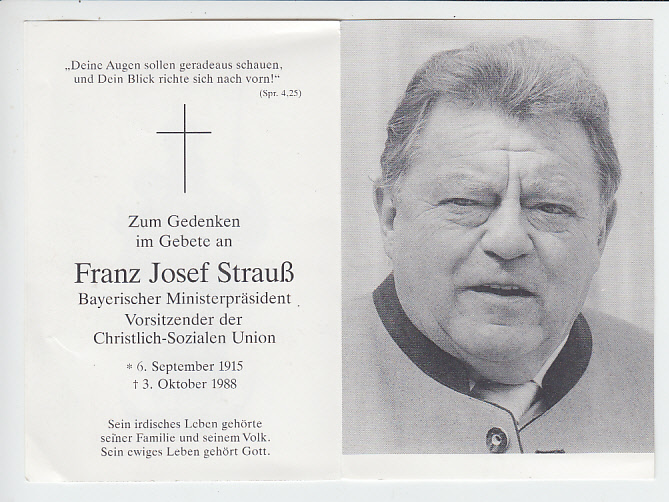 Franz <b>Joseph Strauß</b> Sterbebild nicht rar aber auch keine Massenware <b>...</b> - 16359-01