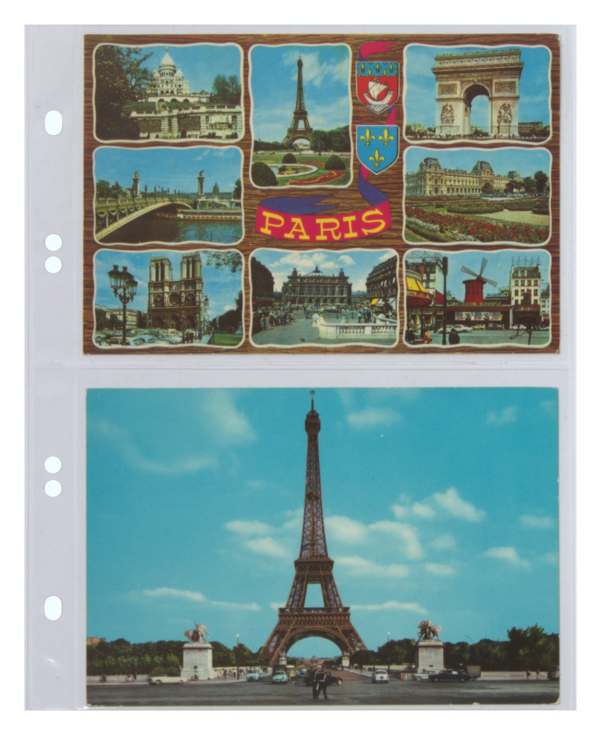 E1- Einlageblätter aus weichmacherfreier Folie für 2 - 4 Ansichtskarten, 2er - Unterteilung 100 Blatt